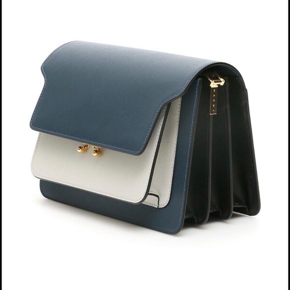 Marni Navy & White Staffiano Medium Trunk Shoulder Bag Made in Italy NWT - Picture 4 of 6